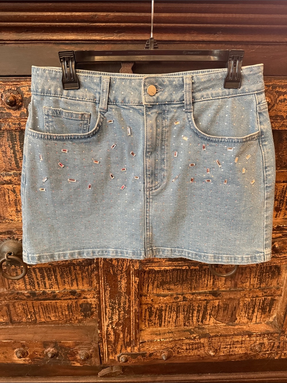Gianni Bini Light Blue Embellished Denim Mini Skirt